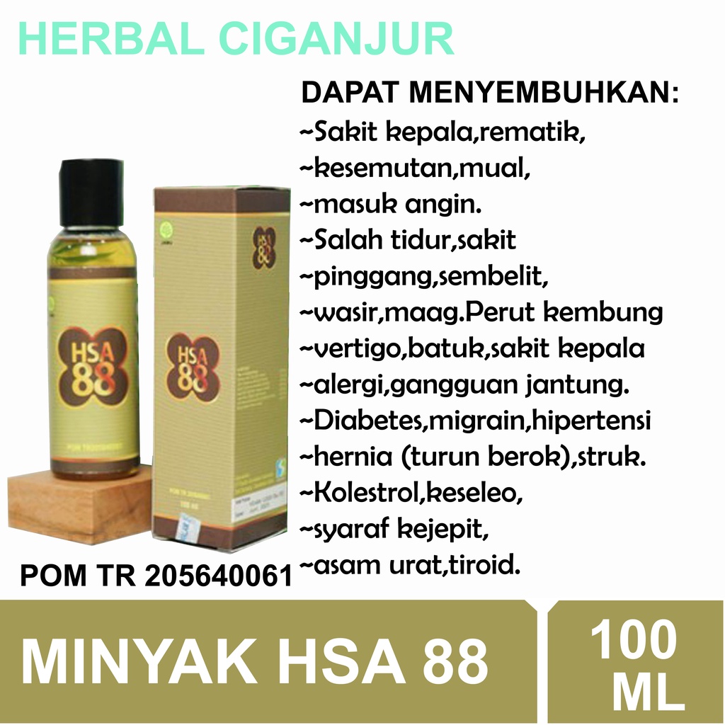 MINYAK HSA 88 ISI 100ML( MINYAK REMPAH HERBAL ) UNTUK SAKIT KEPALA,REMATIK,KESEMUTAN ASAM URAT DLL