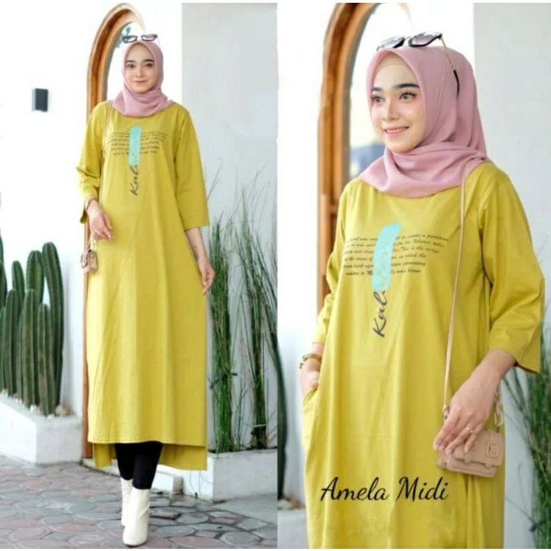 Amela midi dress terbaru / tunik wanita terbaru / pakaian wanita