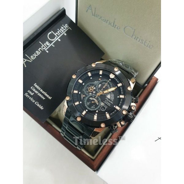 Jam Tangan Alexandre Christie Pria AC 6564 MC Black Rosegold