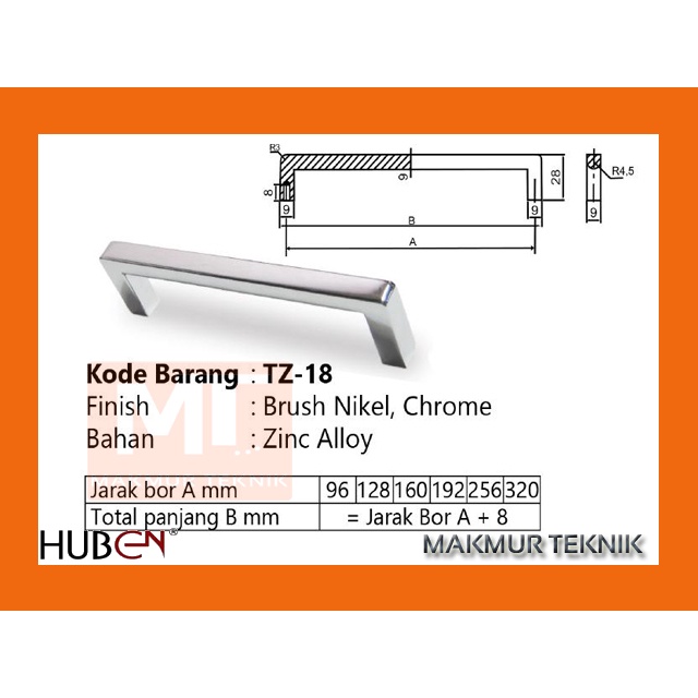 Tarikan laci Tarikan pintu Huben TZ 18 - 160 mm