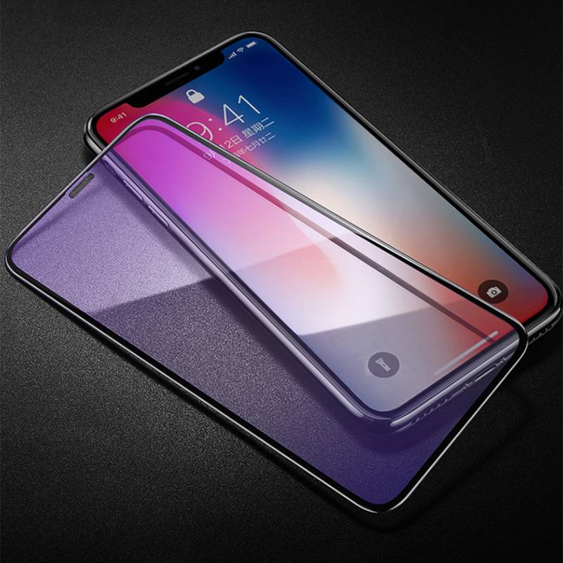 Purple Light Tempered Glass On For iPhone 11 12 Pro Max Mini Protective Glass For iPhone 7 8 Plus X XS Max XR SE 2020 Full Cover Screen Protector