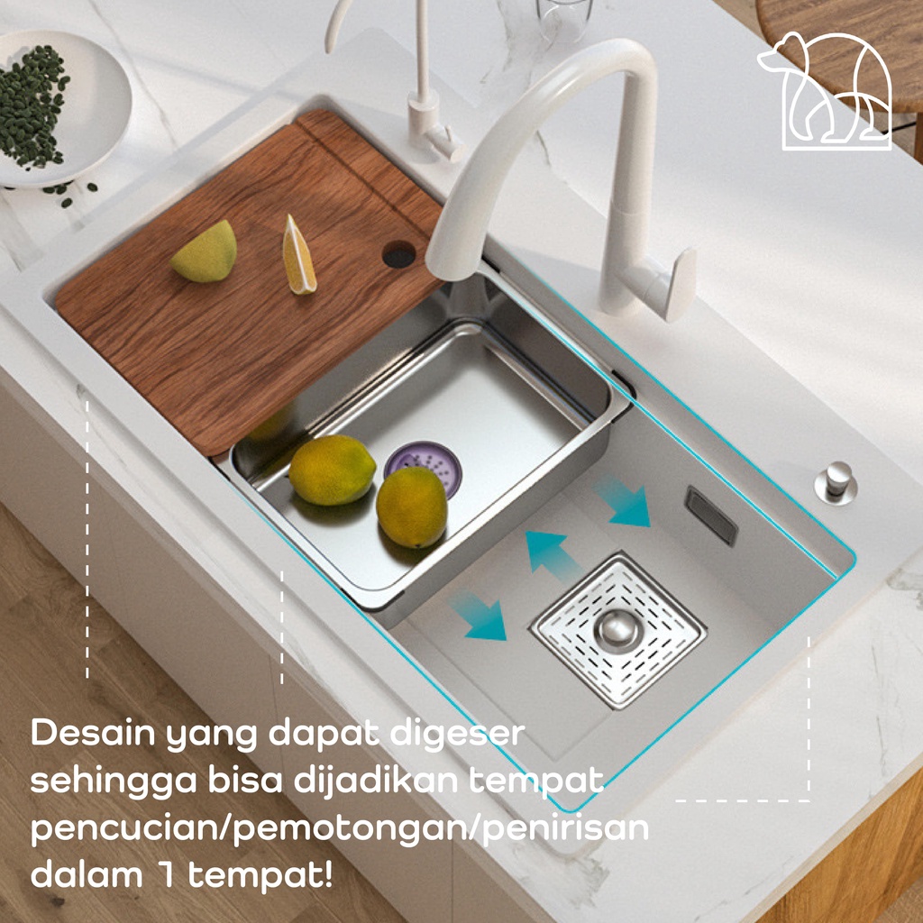 【IKONE】HURU Kitchen Sink Quartz Stone White Faucet  Wastafel dapur Lengkap Faucet Sink Putih