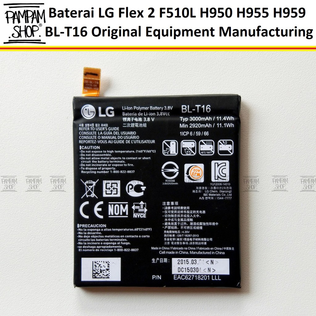 Baterai LG Flex 2 F510L H950 H955 H959 BL-T16 BLT16 BL T16 Original OEM Batre Batrai Ori