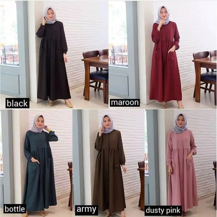 POKITA DRESS - Gamis Pocket Saku - Gamis Moscrepe Maxi