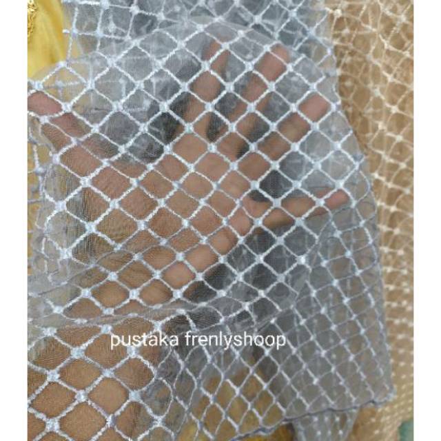 Kain tile kotak bordir polos /bahan tile kotak imfort / bahan tille kebaya kotak