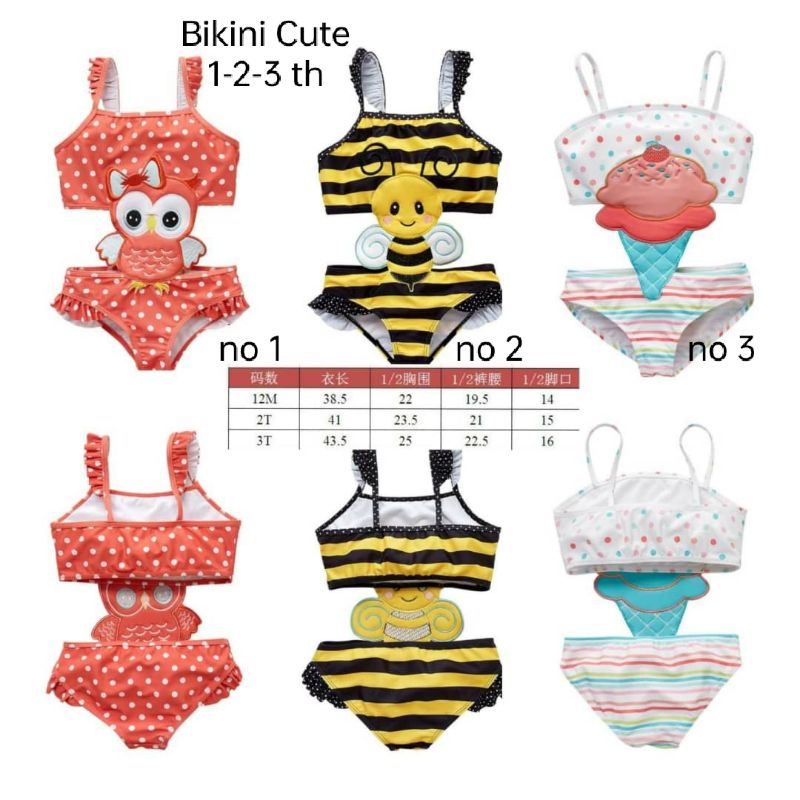Baju Renang Anak Perempuan, Cute 2in1, kids swimwear import