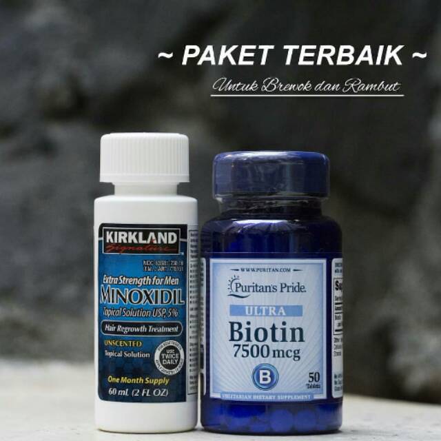 PAKET HEMAT MINOXIDIL DAN BIOTIN 7500mcg Penumbuh brewok jenggot dan rambut