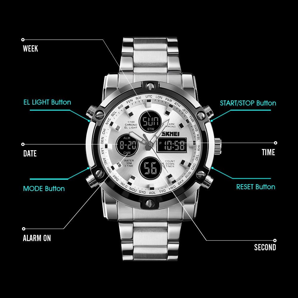 SKMEI Jam Tangan Kasual Digital Analog Pria - Black