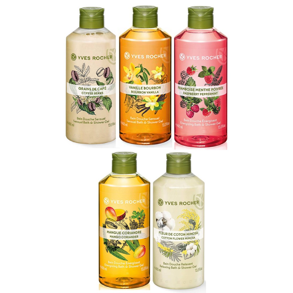 Yves Rocher Shower Gel Bourbon Vanilla / Raspberry Peppermint/ Coffee