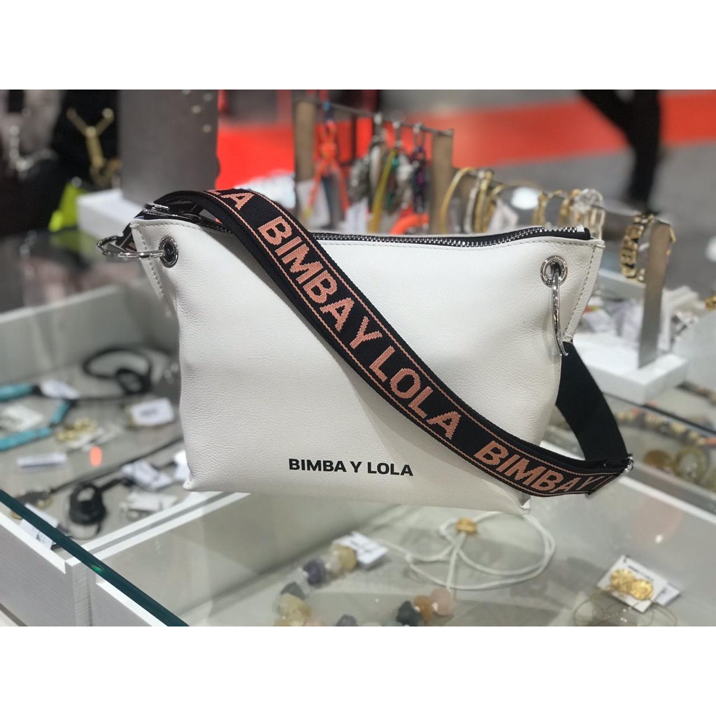 Pre Order Bimba Y Lola tas selempang crossbody bag authentic white leather kulit putih medium