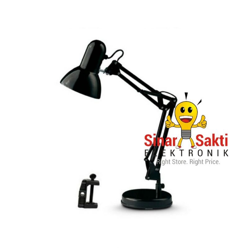 Lampu Meja Belajar Arsitek Lampu Kerja Duduk Jepit Besi Hitam