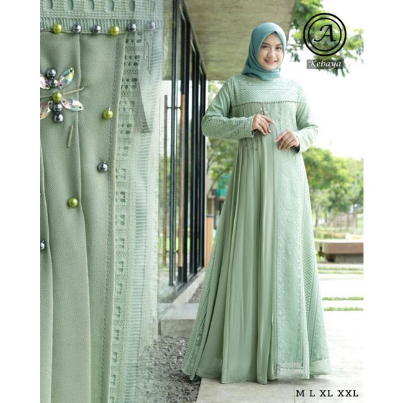 REALPICT COD GAMIS PESTA SET PASMINA  / BAHAN CERUTY MIX BRUKAT LD 110 PB 140 / TERMURAH / TERBARU /