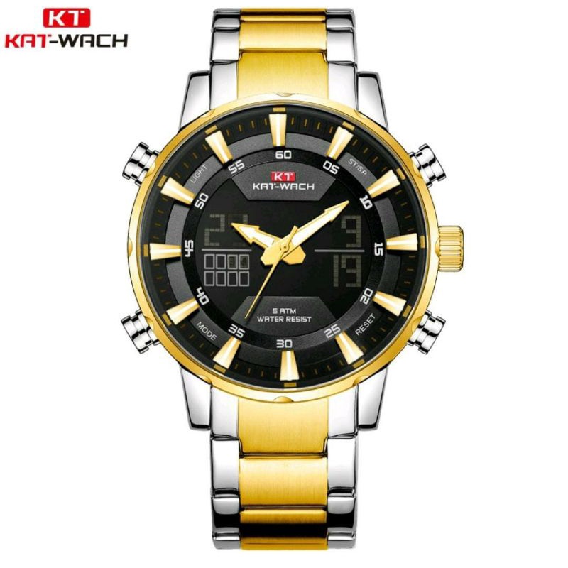 TERVIRAAALLLL 0KAT-WACH KT2027 Jam Tangan Pria Digital Analog Stainless Steel CURRENOS