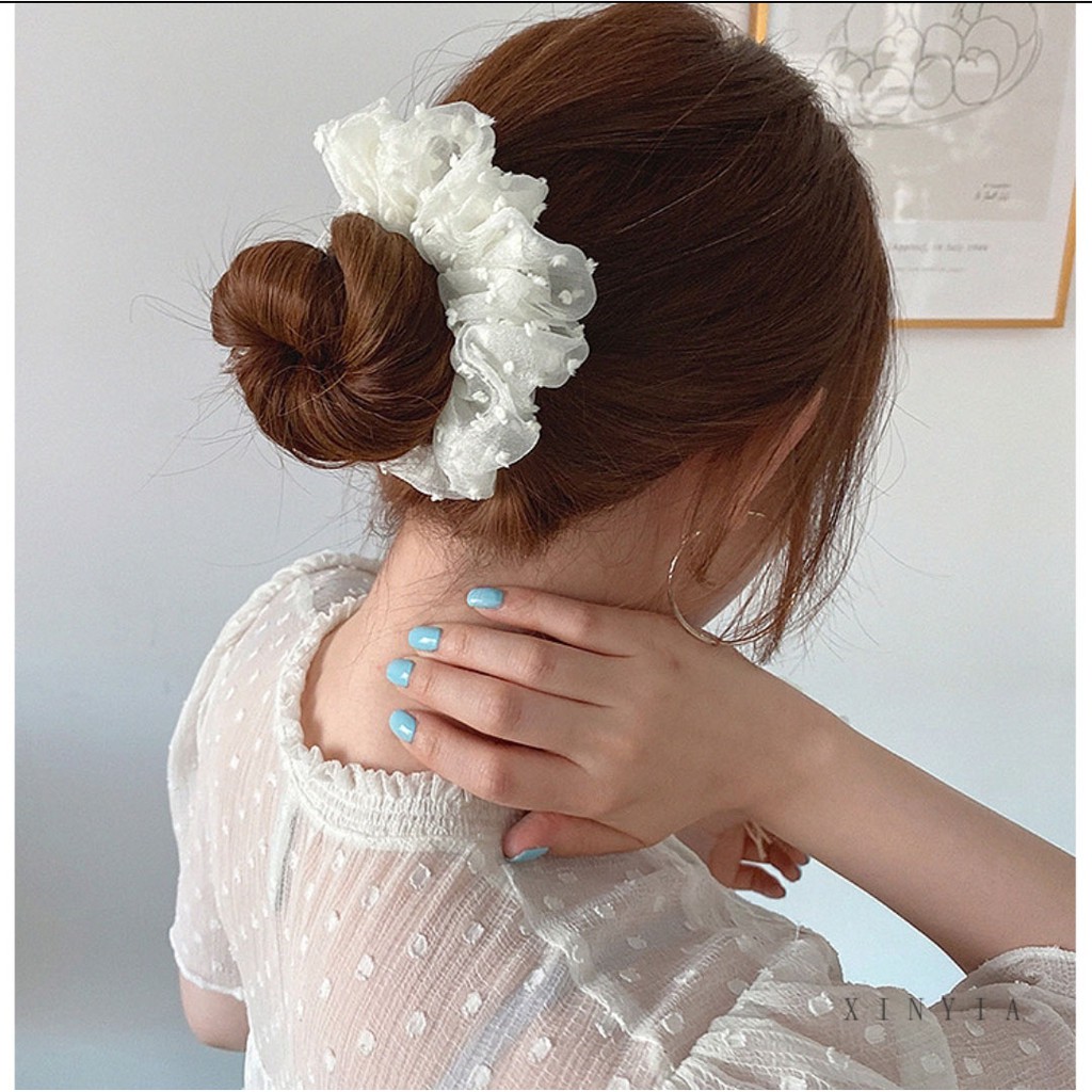 ikat rambut scrunchie korea organza dot 3D