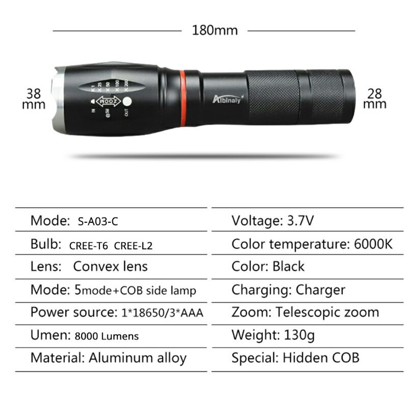 [100%ORIGINAL]PAKET SENTER LED TORCH CREE XM-L 8000 LUMENS WATER RESISTANT - FREE BATERAI + CHARGER + BOX