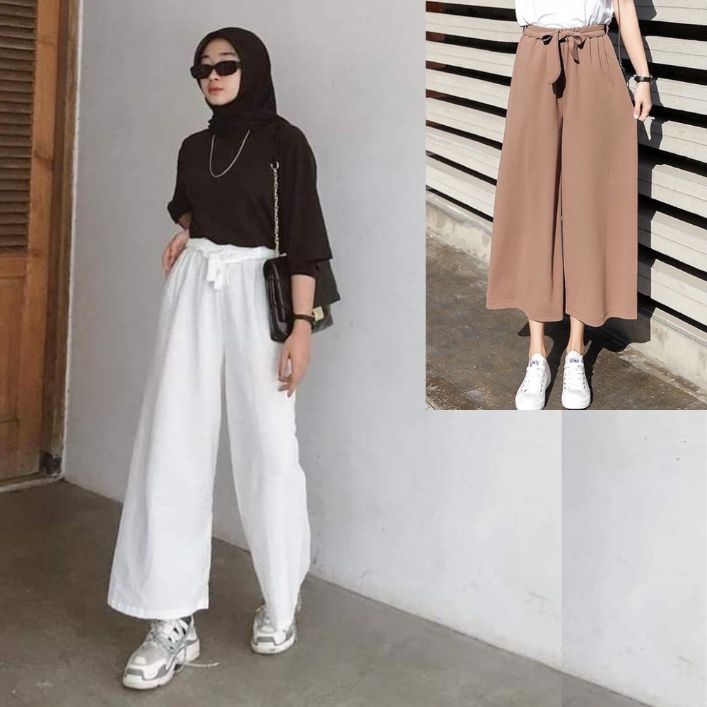 Tq88indonesia Fashion Celana Kulot Wanita Terbaru / Kulot Ribon Pants / Celana Longgar Wanita / Celana Panjang Wanita / Celana Polos / Celana Santai Cewek / Celana Murah