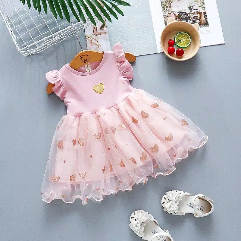 gos  DRESS IMPORT MORE HEARTS 823 EBV Baju Dress Anak Perempuan Import