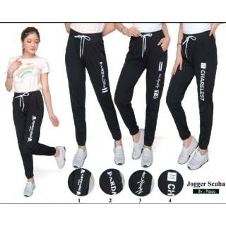  Celana  jogger  scuba  import hitam black jogger  cewek murah 