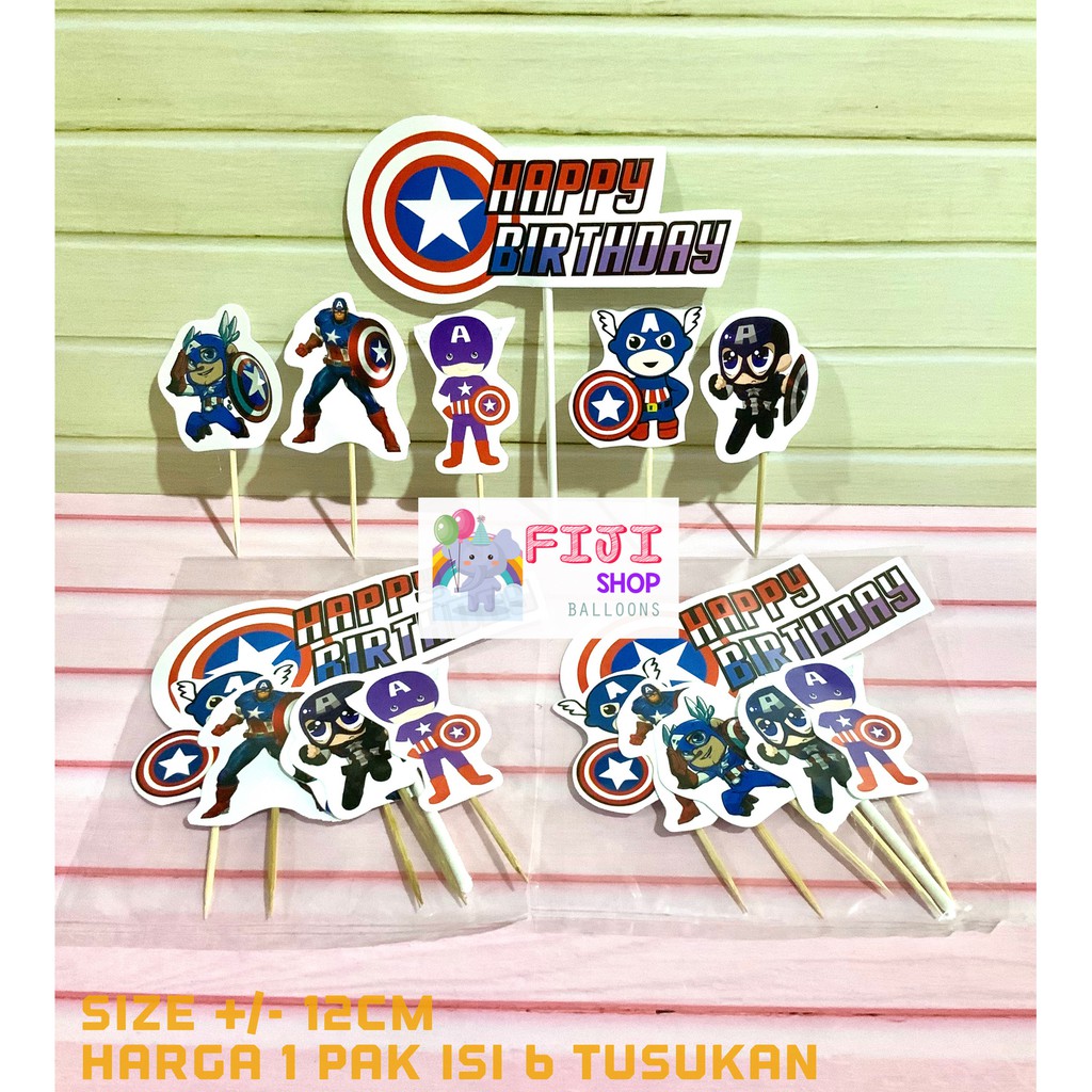 Cake Topper Captain America Set Hiasan  Kue  Ultah  