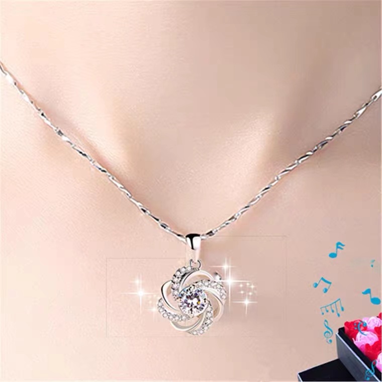 Kalung Rantai Klavikula | Kalung Zircon Bentuk Bunga Model Hollow | Kalung Bahan Stainless Steel | Aksesoris Wanita