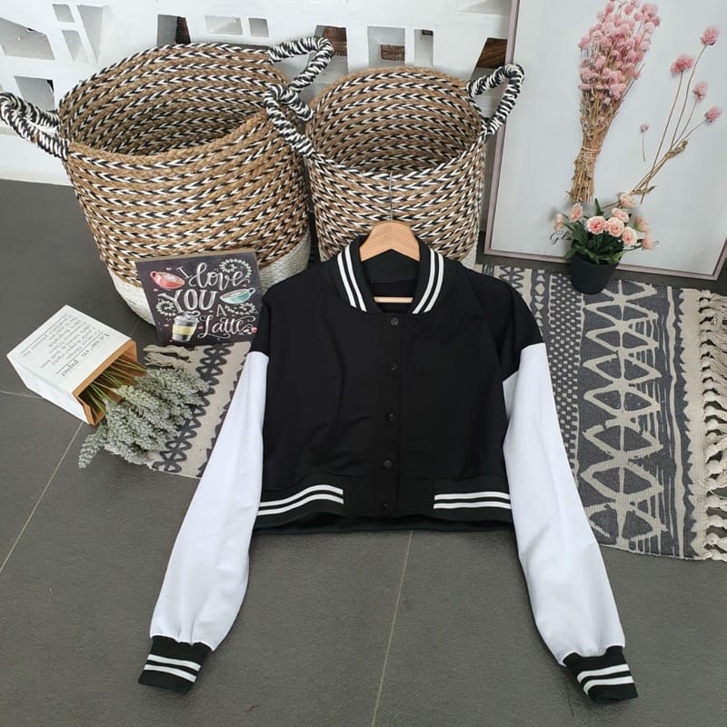 jaket baseball crop | jaket korean varsity terbaru | jaket baseball wanita