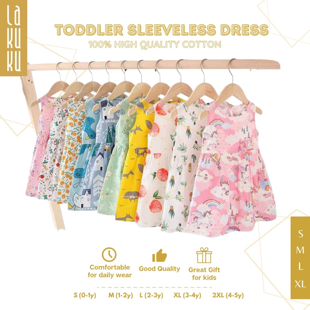 SLEEVELESS DRESS baby girl toddlers [100%COTTON] Pakaian Baju Rok anak perempuan 0-4 tahun