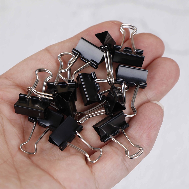 {LUCKID}12Pcs Black Metal Binder Clips File Paper Clip Photo Stationary Office Supplies