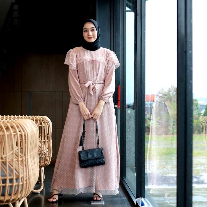 Dress Brukat Tille Gamis Muslim Dress Murah Gamis Syari Tiara Dress Gamis Maxy Velvet Mix Brukat Mut