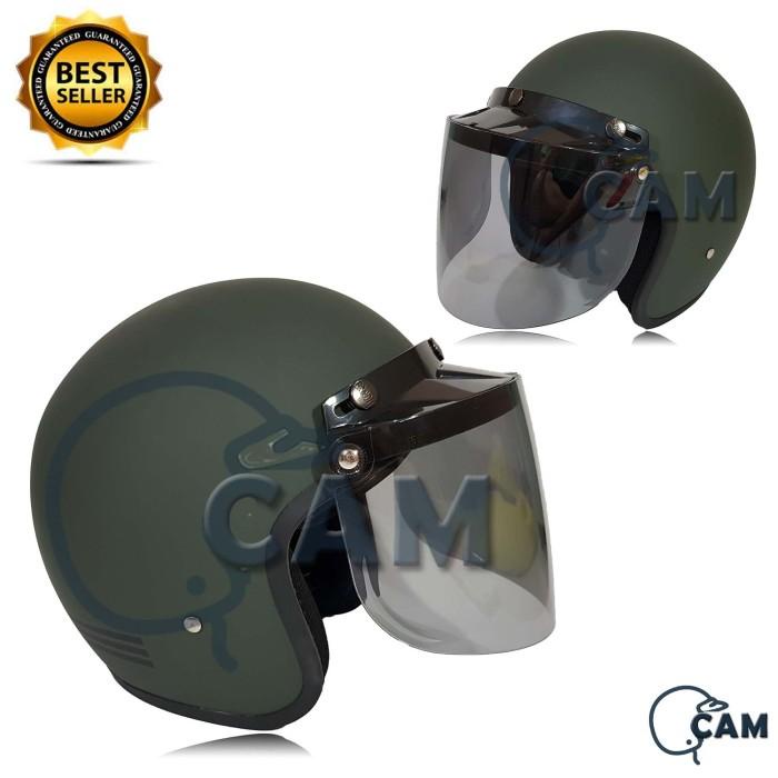 Helm | Helm Bogo List Hijau Army Doff + Kaca Datar Flat Bukan Cargloss Jpn