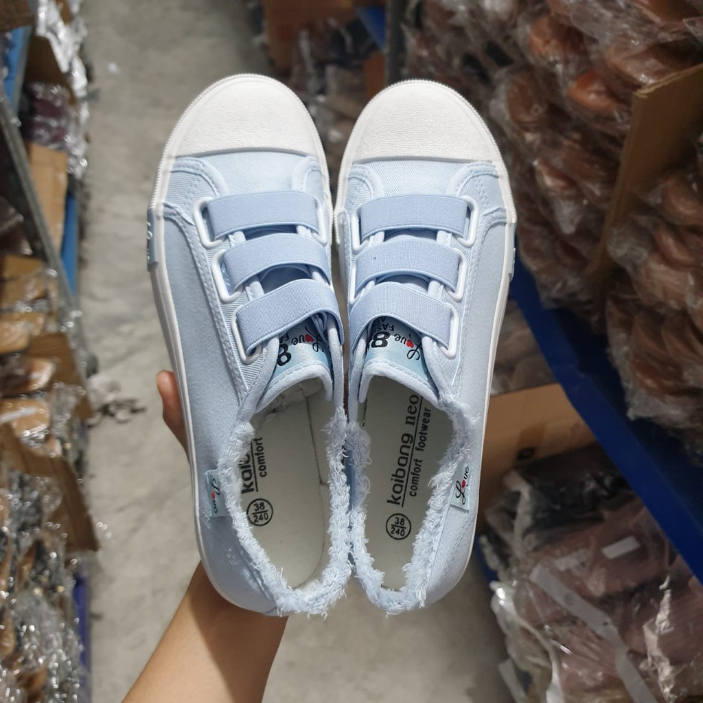 SNEAKER 0082 SEPATU KANVAS PUTIH WANITA / SNEAKER TANPA TALI TERBARU-BLUE