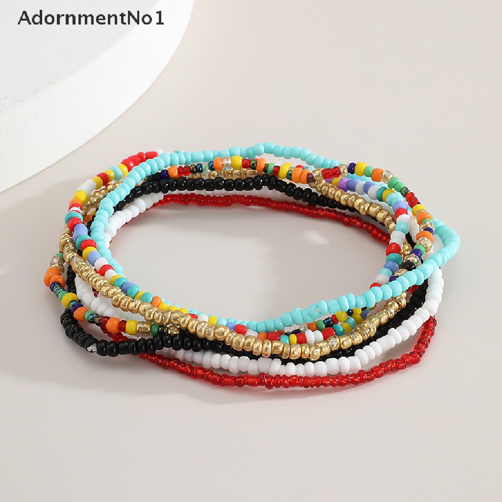 (AdornmentNo1) 7pcs / set Gelang Kaki Wanita Manik Warna Warni Handmade Adjustable