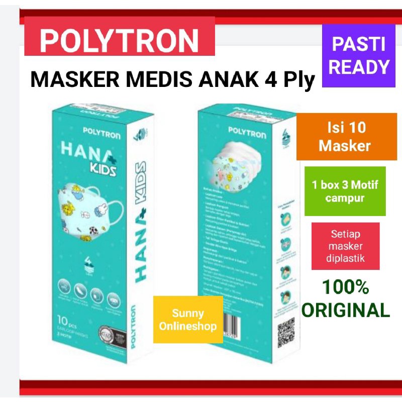 Masker medis Polytron Hana Kids 4 Ply KF94 isi 10