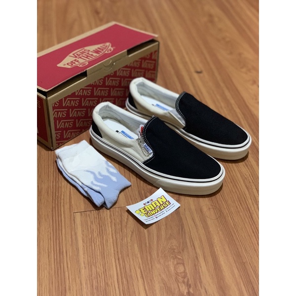 SEPATU V4NS Slip ON BLACK WHITE CREAM OG ANAHEIM FACTORY UNISEX PRIA WANITA