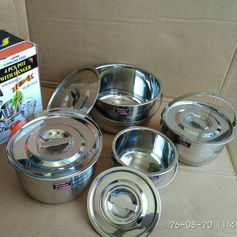 Panci Stockpot Fujika 4 Set Stainless Premium 15/18/21/24 Tebal