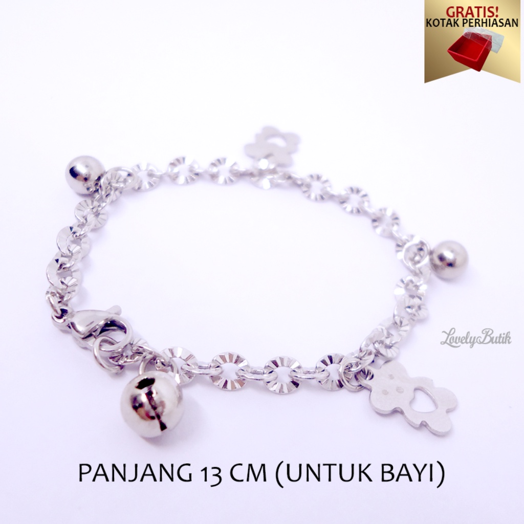 Lovelybutik Gelang Tangan Bayi Perempuan Laki Laki Titanium Gelang Kerincing Berbunyi Baby Bear Bonus Tempat Perhiasan