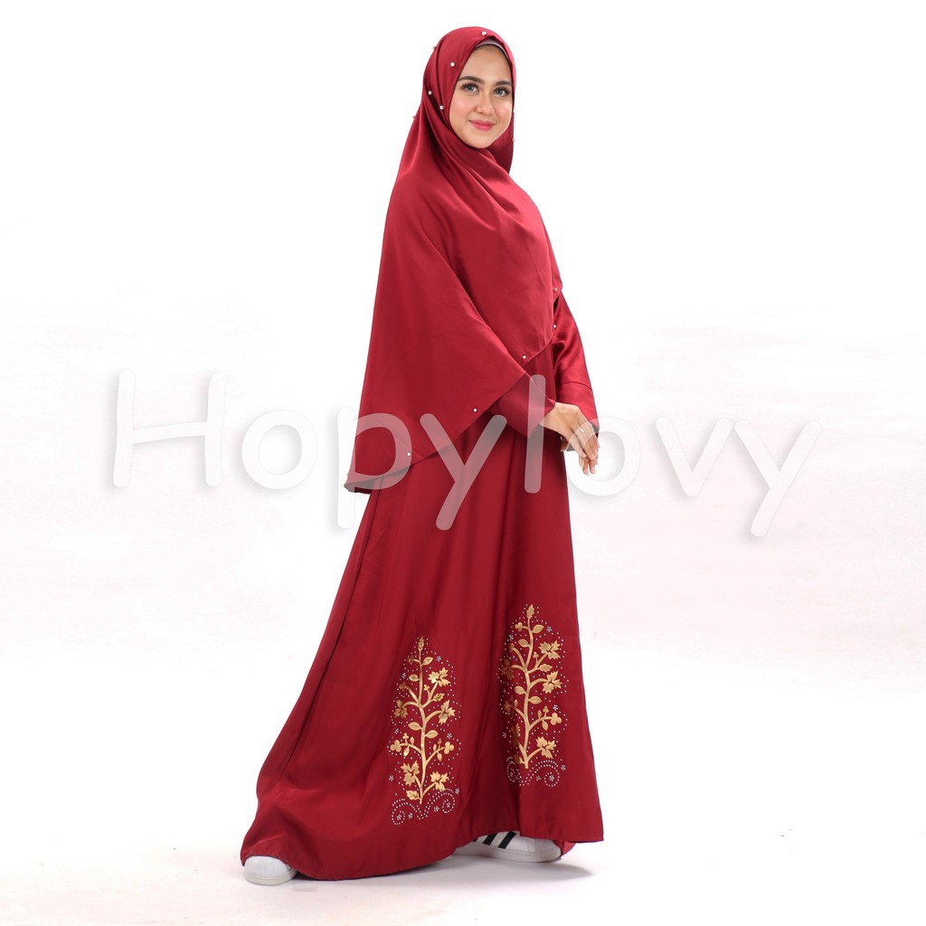 HOPYLOVY - Gamis Wanita Modern Rosma Syari + Bergo Tabur Mutiara