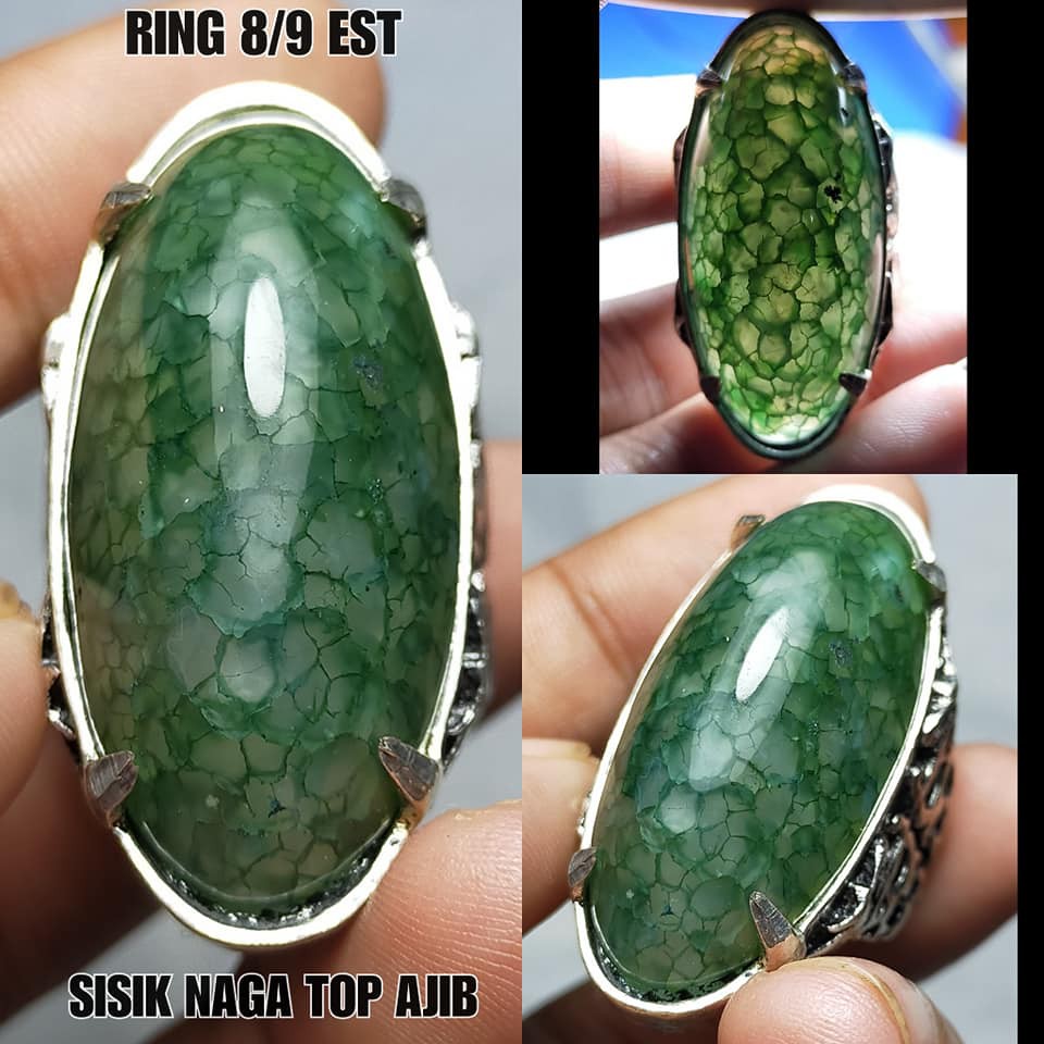 Cincin Batu Akik Sisik Naga Hijau Size Pandan Kristal