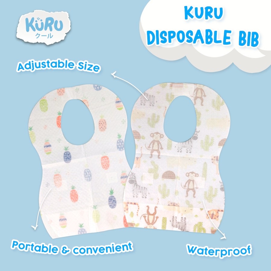 KURU Premium Disposable Bib - Celemek Anak Bayi Sekali Pakai Baby Bibs Apron || KURU Sendok Garpu Makan Bayi Baby Flexi Fun Spoon and Fork Set - SF1 - Sendok Garpu Bayi || Gelas Silicone Bayi + Straw Sedotan / Sippy Cup Set