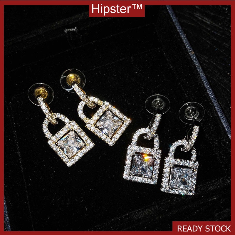 Hot Sale Fashion Design Cool Style Personality Ins Micro-Inlaid Diamond Lock Ear Studs