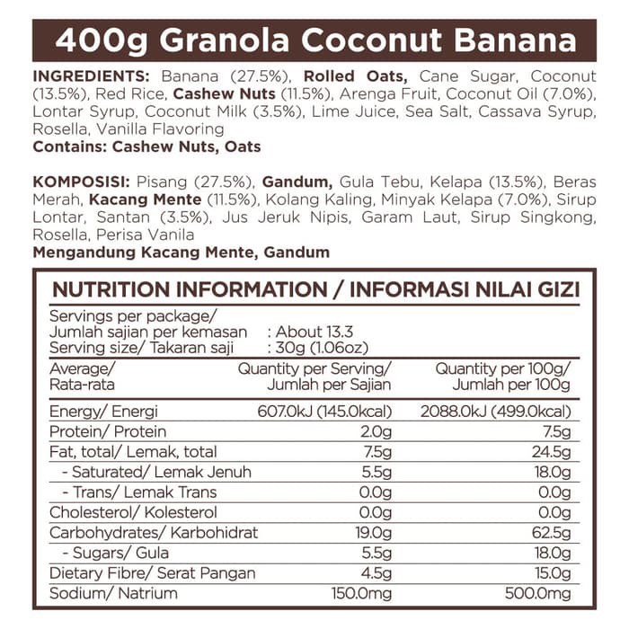 East Bali Cashews Granola Coconut Banana 400gr