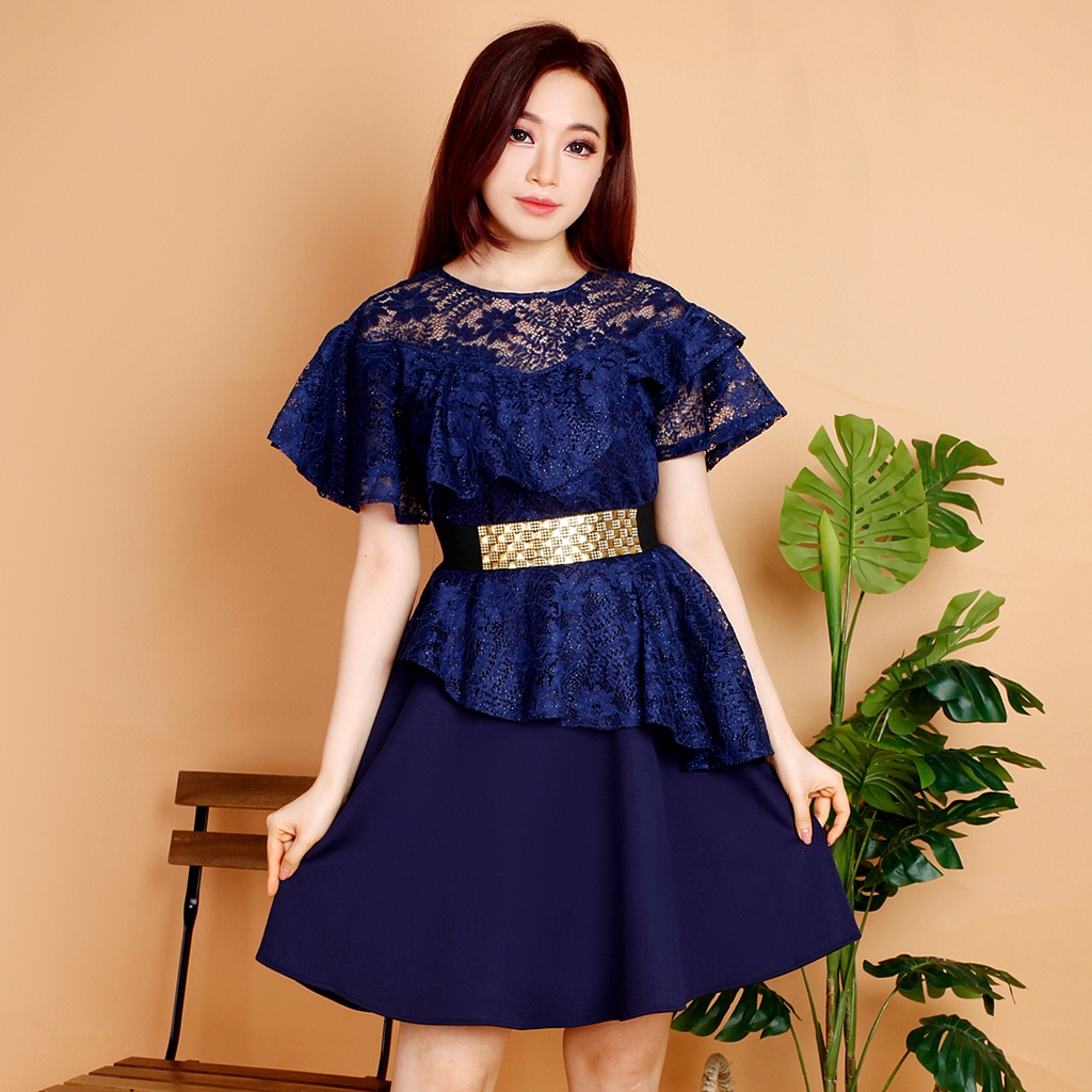 Kathryn collection # 116 Dres rok mekar scuba Import premium kombinasi brukat gliter free belt