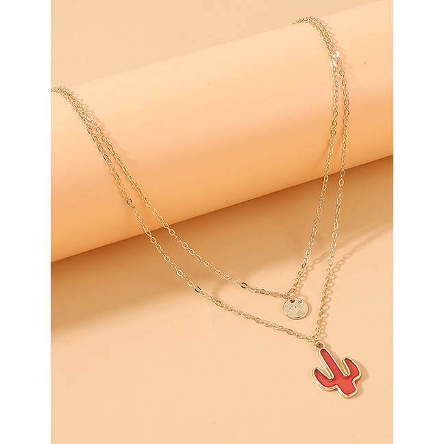 LRC Kalung Fashion Drop Of Oil Cactus Alloy Double Y6444X