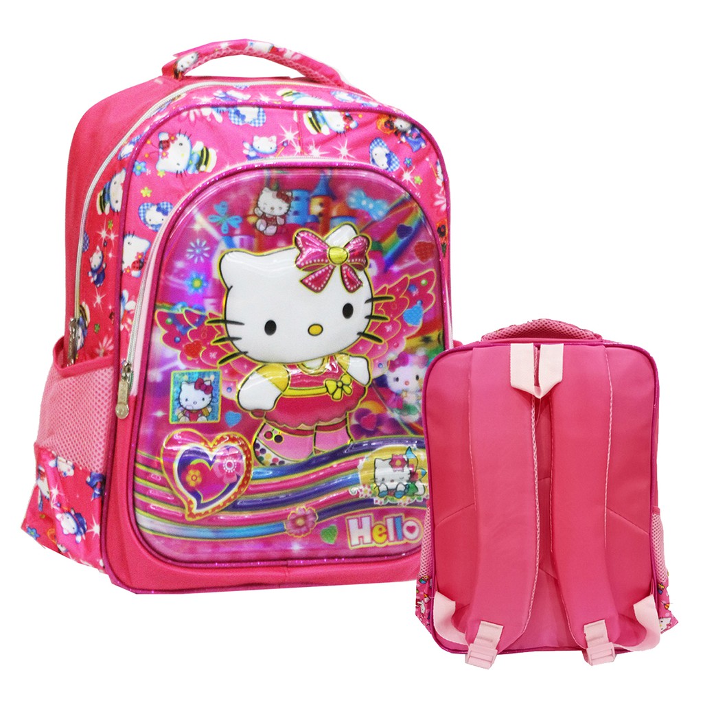 Tas Anak Sekolah SD Hello Kitty 5D Timbul Hologram 2 kantung Import
