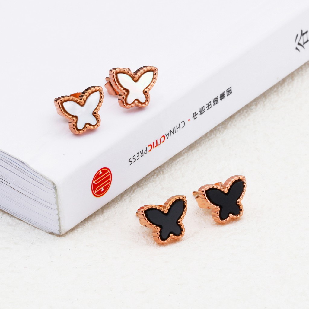 SALE Anting Titanium Kupu kupu Rose Gold Asli Wanita Fashion Anti Karat Murah AA032