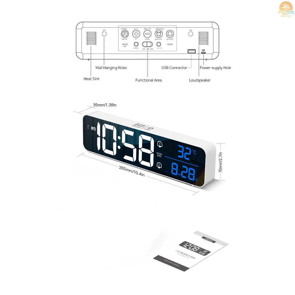 (MMOI) Jam Alarm Digital LED 2 / 5 Level Kecerahan Untuk Kamar Tidur / Kantor