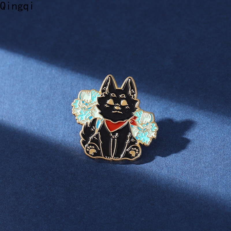 Bros Pin Enamel Bentuk Kartun Serigala Hitam Gaya Punk Untuk Hadiah