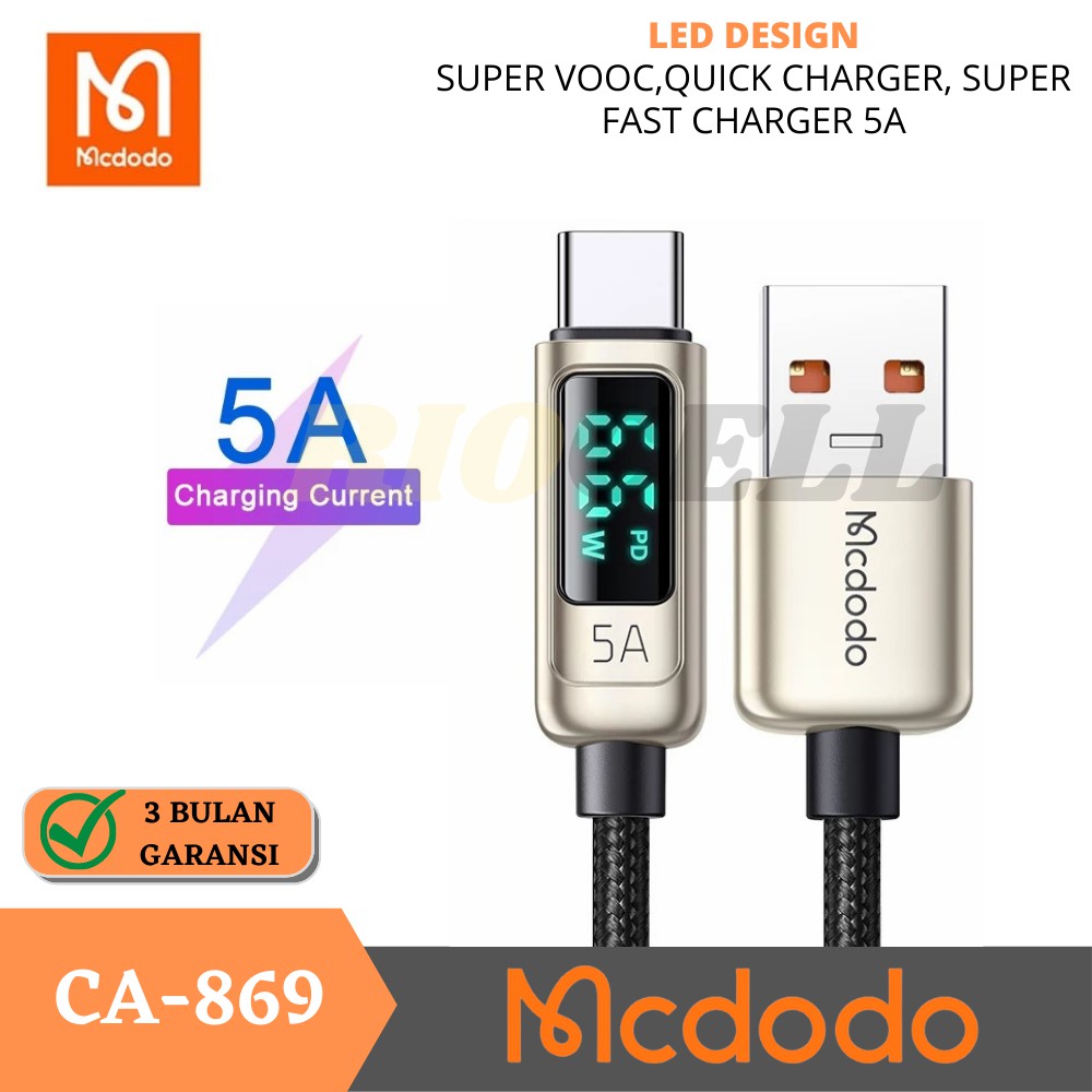 Mcdodo Kabel USB Type C 5A Display LED 1.2M Braided Nylon Super Cas