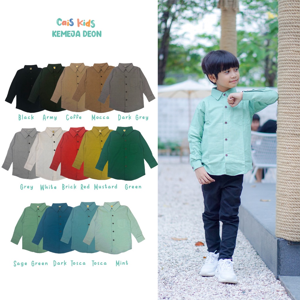 Kemeja anak formal undangan Deon Lengan Panjang bahan katun linen XS-L by Cais Kids