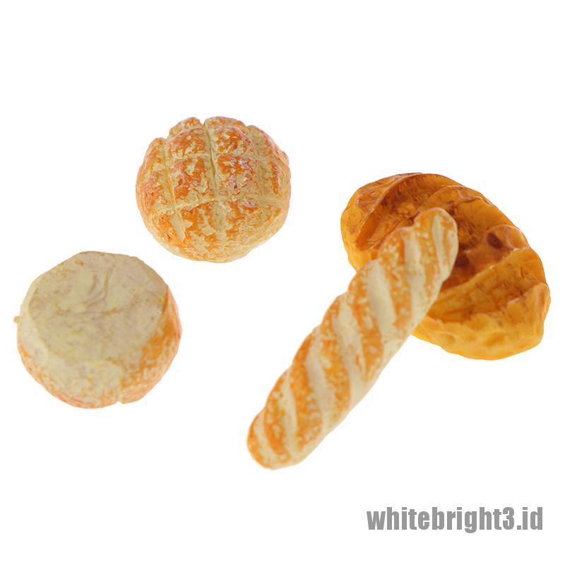 (white3) 4pcs Mainan Miniatur Roti Untuk Rumah Boneka