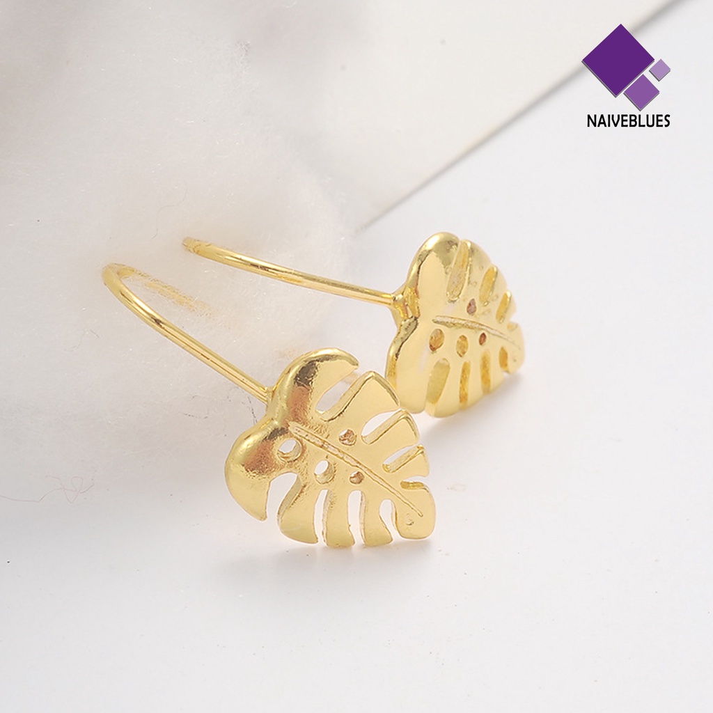 Anting Kait Bentuk Daun Warna Emas Untuk Wanita